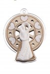 Decorazione Sposi Silver Cuori Intrecciati: Bomboniera Matrimonio Decorazione circolare silver con cuori intrecciati per bomboniere di matrimonio.