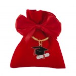 Sacchetto Laurea Ateneo Bag con Portachiavi Tocco e Pergamena C2888 Sacchetto Ateneo rosso 8x10 cm in tessuto per bomboniere di laurea e ricorrenze accademiche