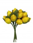 Limoni Artificiali per Bomboniere CK6139 Mazzetto decorativo con piccoli limoni artificiali gialli e foglie verdi su stelo per confezionamento bomboniere matrimonio tema Costiera Amalfitana
