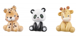 Bomboniera Magnete Animaletti Baby Zoo Assortiti – RB1068 Tre magneti bomboniera raffiguranti un leopardo, un panda e una giraffa in stile baby zoo, ideali come ricordino per nascita e compleanni.