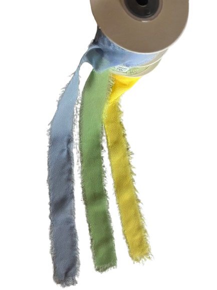 Nastro in fibra Fiber Ribbon 30mm x 15mt nei colori giallo, verde e celeste per bomboniere e confezionamenti primaverili